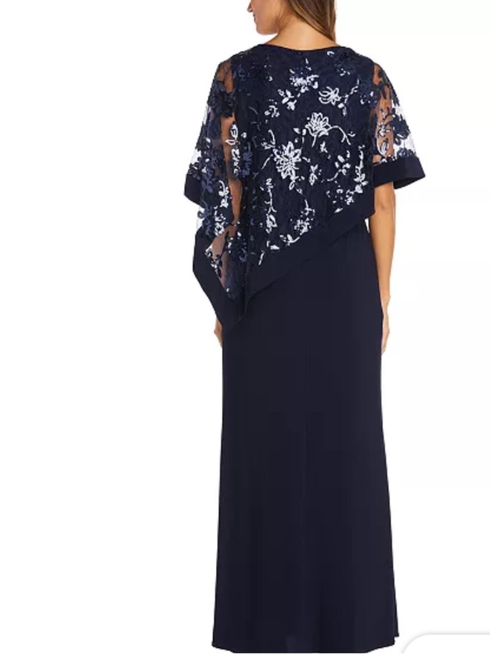 R & M Richards
Women's Sequinned Floral-Lace-Poncho Gown, 20W - Picture 3 of 12